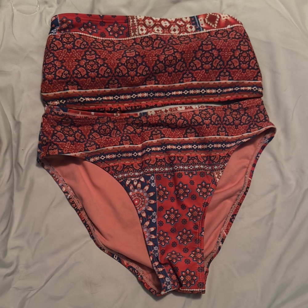 Indigo Rein Red and Blue Floral Bikini Bottom